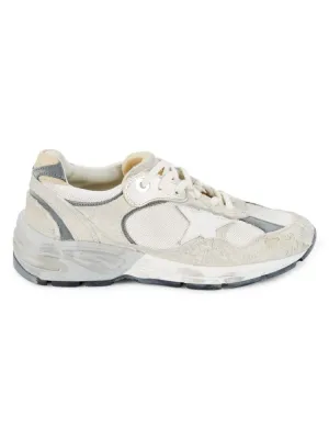 Golden Goose Chunky Leather Distressed Dad Sneakers in White Gray