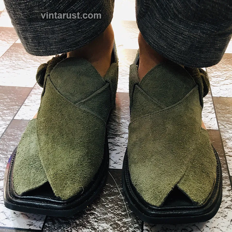 Green Handcrafted Traditional Men's Shoes