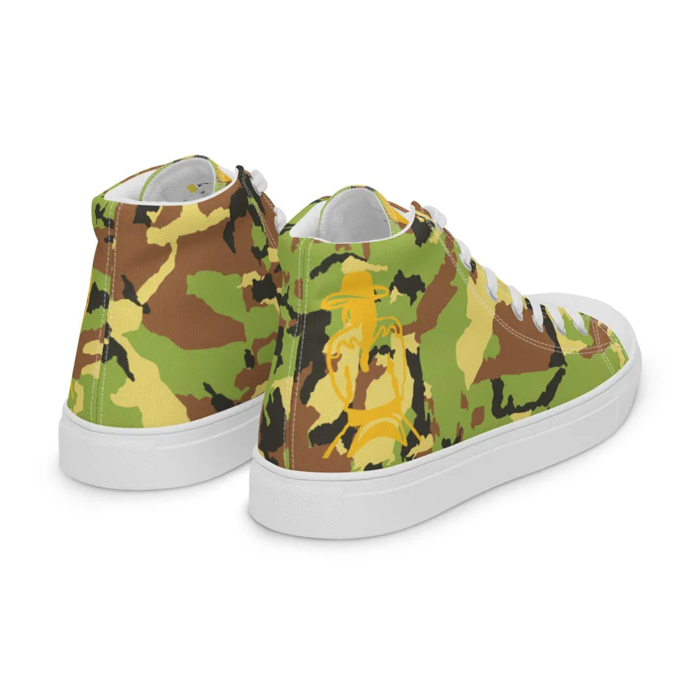 Handmade High Top Canvas Shoes. Horse Rider Gifts. Cowboy and Cowgirl Custom Shoe. Camouflage Canvas Shoe.