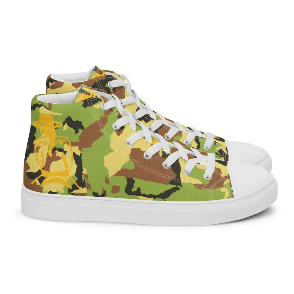 Handmade High Top Canvas Shoes. Horse Rider Gifts. Cowboy and Cowgirl Custom Shoe. Camouflage Canvas Shoe.