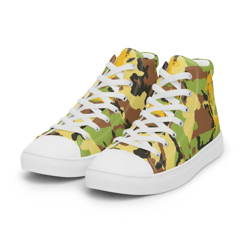 Handmade High Top Canvas Shoes. Horse Rider Gifts. Cowboy and Cowgirl Custom Shoe. Camouflage Canvas Shoe.