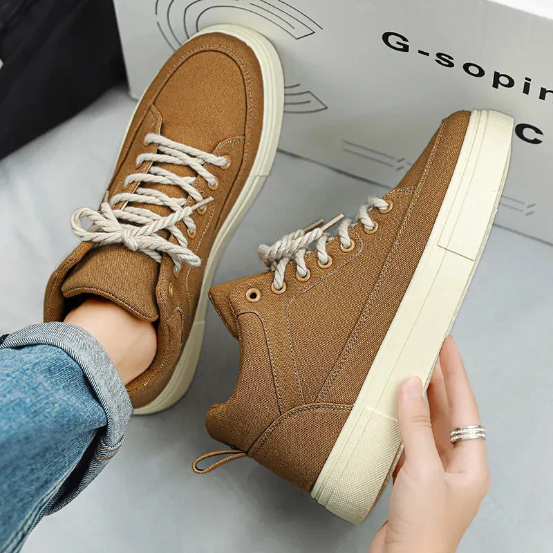 Hnzxzm Men's Canvas Shoes Fashion Spring Solid High Top Vulcanized Shoes Men Flat Design Casual Sneakers Man Board Shoes