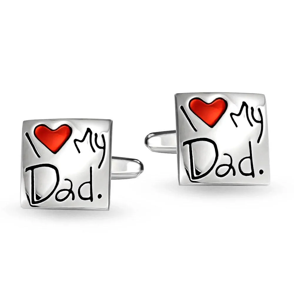 I Love My Dad Red Heart Square Shirt Cufflinks Daddy Stainless Steel