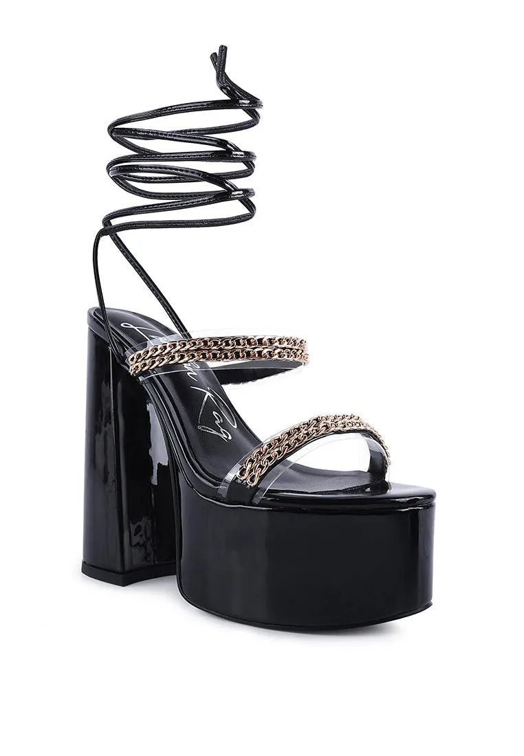 indulgence metal chain lace up chunky sandals