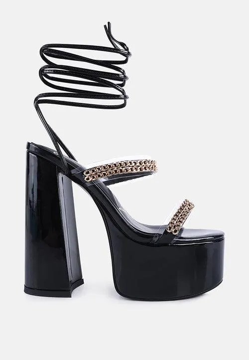 indulgence metal chain lace up chunky sandals