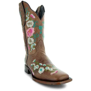 Jasmine Women's Square Toe Floral Cowgirl Boots (M50043)