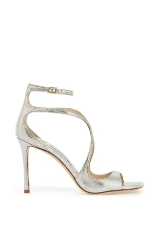 JIMMY CHOO Champagne-Coloured Strappy Sandals for Women - Squared Open Toe, Slim Heel, Adjustable Ankle Strap