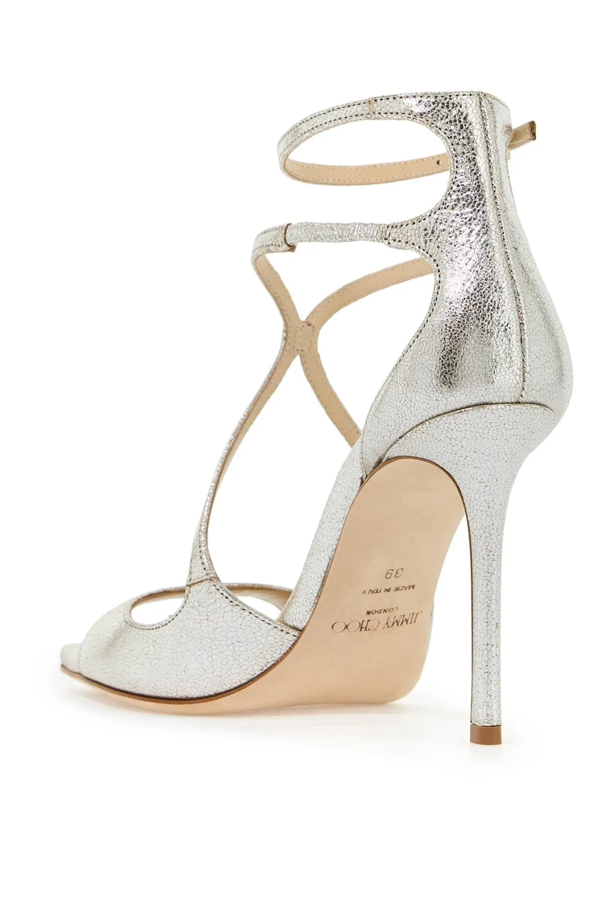 JIMMY CHOO Champagne-Coloured Strappy Sandals for Women - Squared Open Toe, Slim Heel, Adjustable Ankle Strap