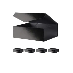 JINGUAN Large Black Collapsible Gift Boxes with Magnetic Closure Lids 13.5x9x4.1 Inches | Groomsman Proposal Boxes