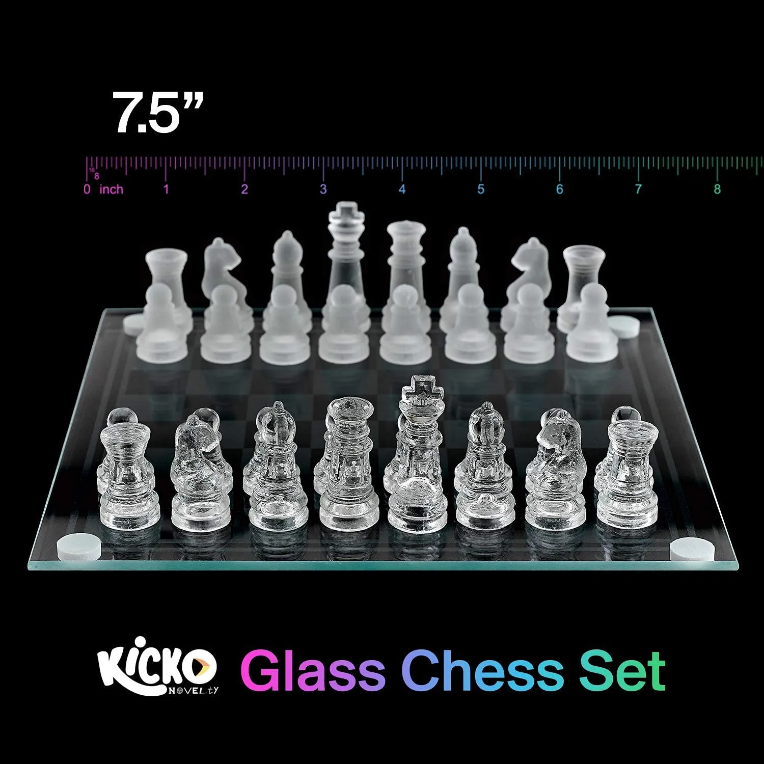 Kicko Small Glass Chess Set - 7.5 Inch - Transparent Board Game with Frosted and Clear