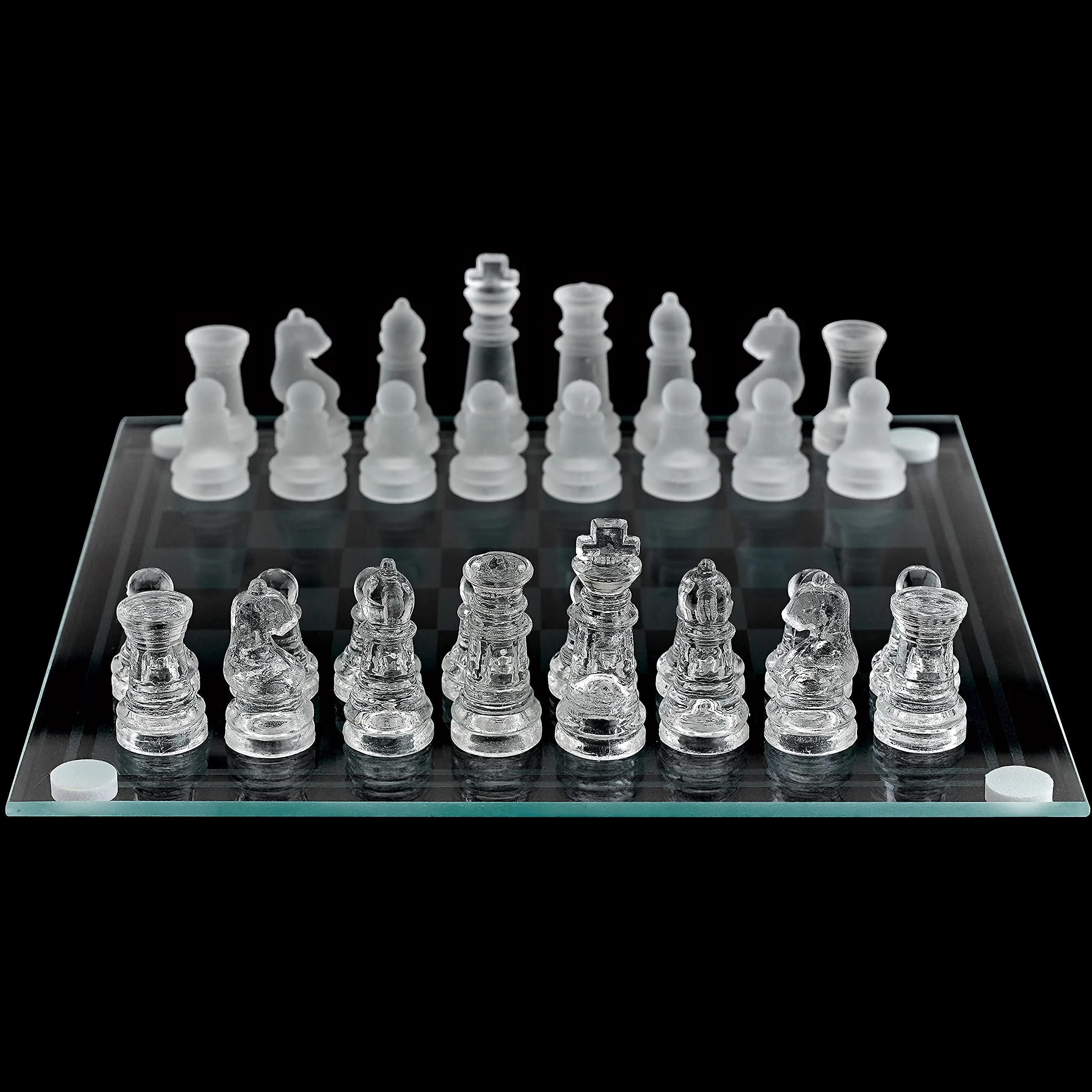 Kicko Small Glass Chess Set - 7.5 Inch - Transparent Board Game with Frosted and Clear