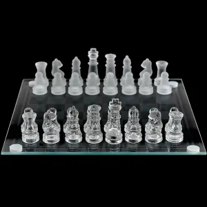 Kicko Small Glass Chess Set - 7.5 Inch - Transparent Board Game with Frosted and Clear