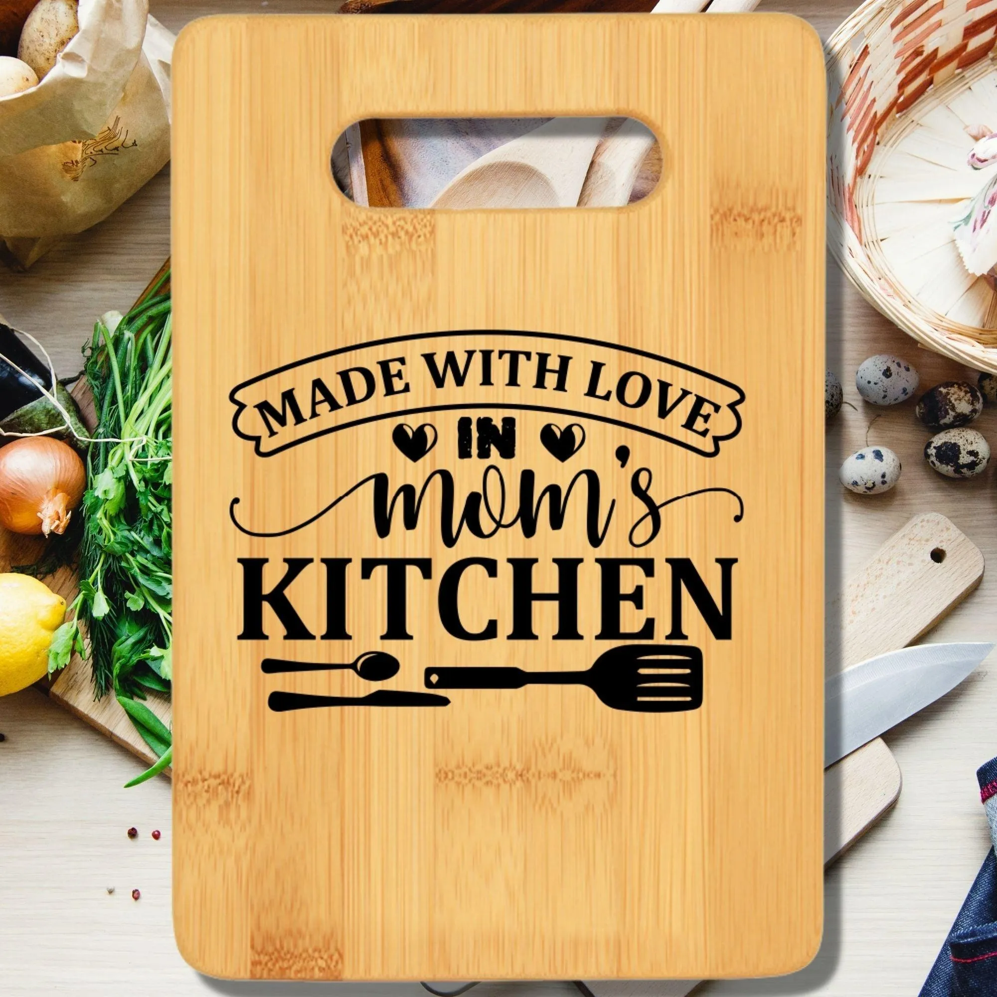 Made With Love In Mom's Kitchen Cutting Board