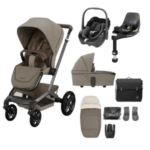 Maxi Cosi Fame 9 Piece Complete Bundle - Twillic Truffle - With Black Wheels