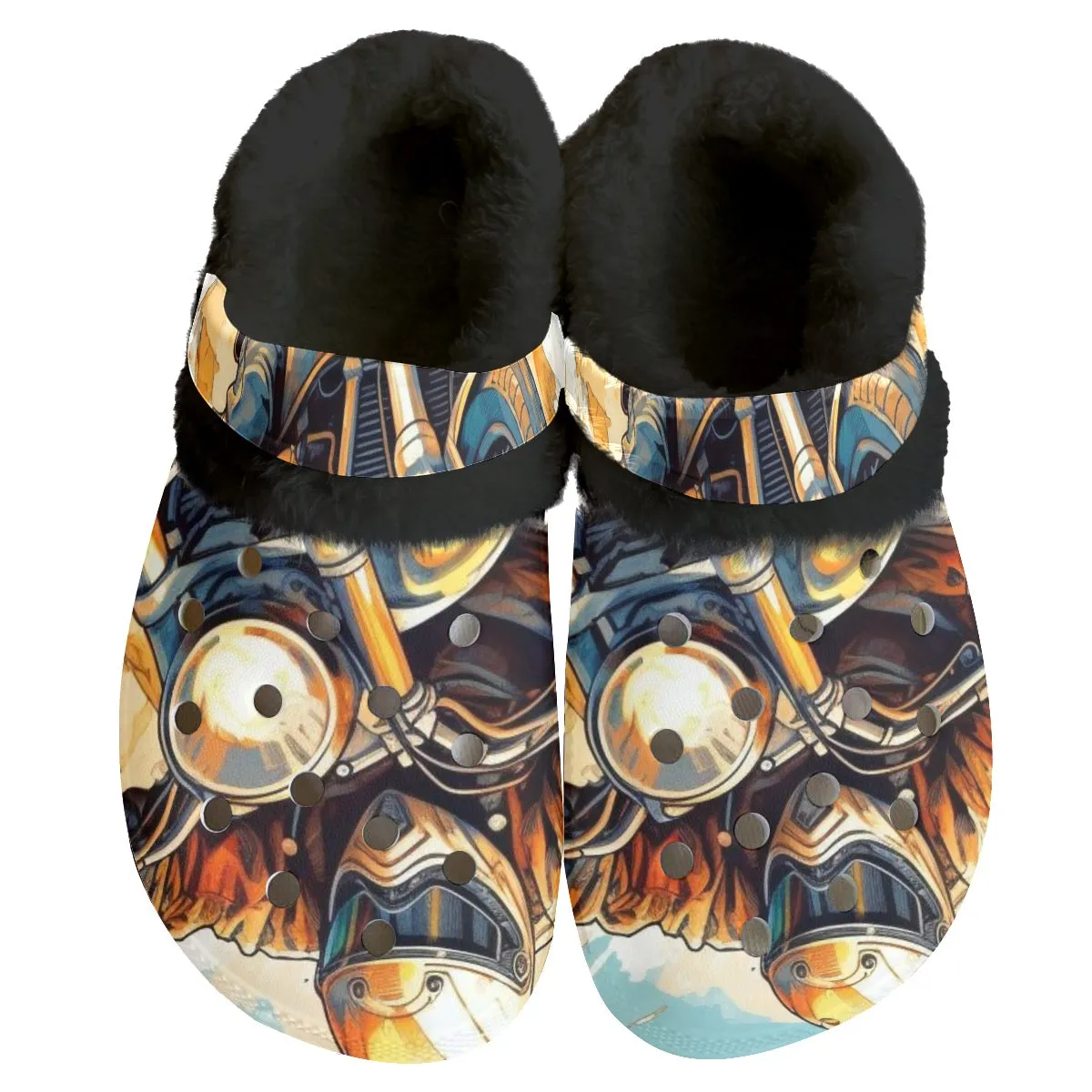 Mc#5 Men's Classic Clogs with Fleece motorcycles design