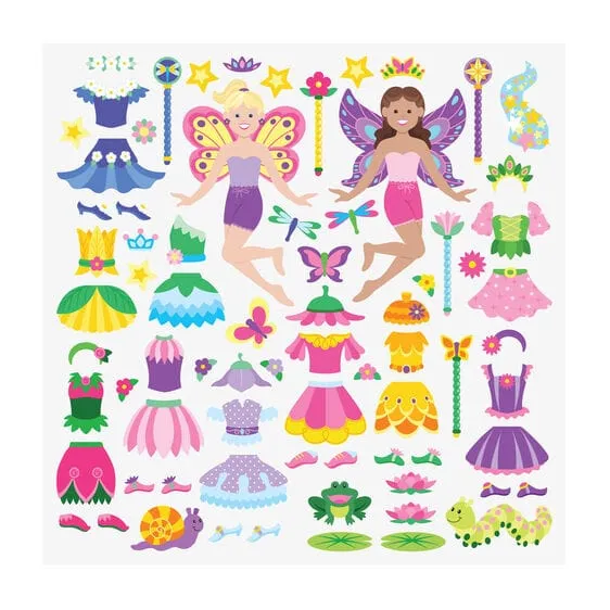 MELISSA & DOUG Puff Princess Sticker: Layer them onto the double-sided background board to fill four royal settings with glamorous princesses, outfitted in mix-and-match ball gowns, jewelry, scepters, shoes, and crowns - 9100