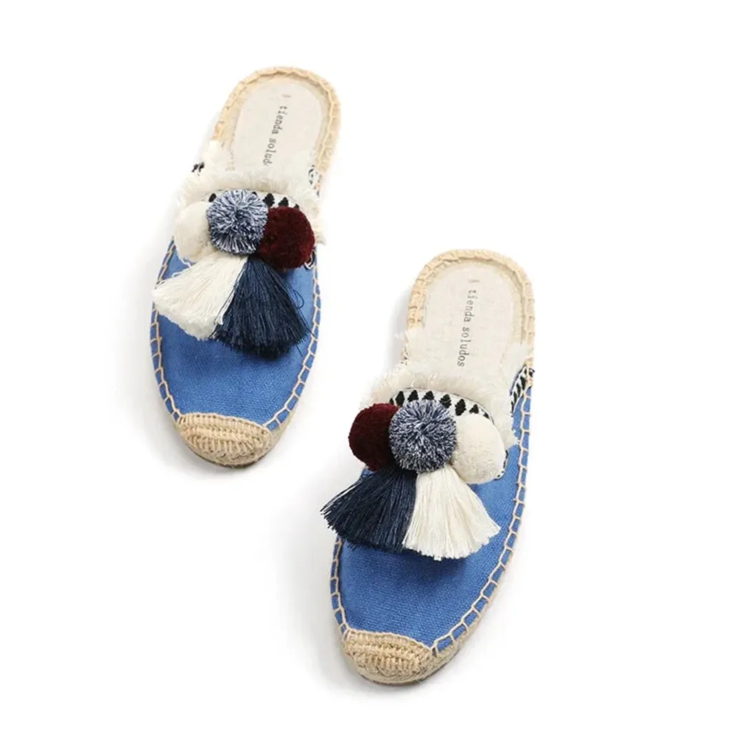 Merendy SofIan Espadrilles Low-Heel Fuzzy Mules