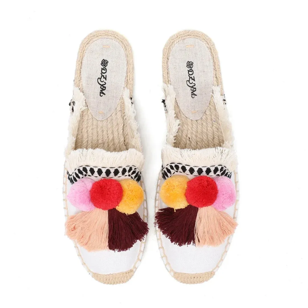 Merendy SofIan Espadrilles Low-Heel Fuzzy Mules