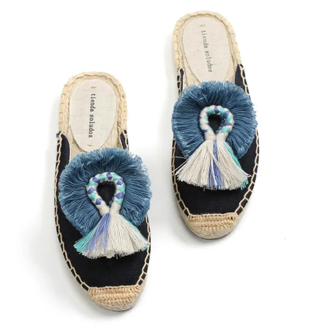 Merendy SofIan Espadrilles Low-Heel Fuzzy Mules