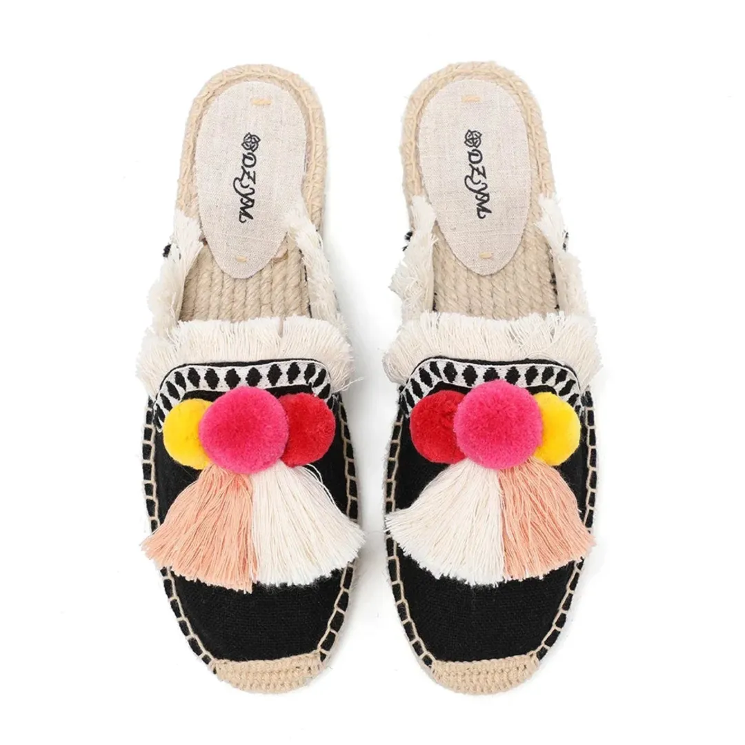 Merendy SofIan Espadrilles Low-Heel Fuzzy Mules