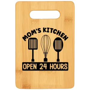 Mom's Kitchen Open 24 Hours Funny Stove Top Cutting Board with Handle