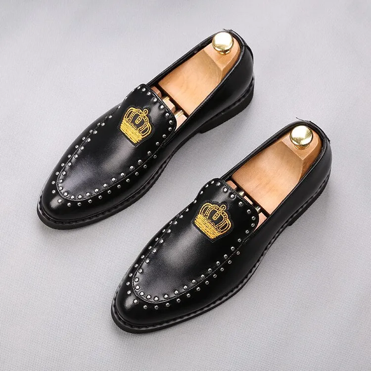 New Men's Designer Britain crown embroidery gentleman flats Casual Shoes wedding dress prom shoes Sapato Social Masculino