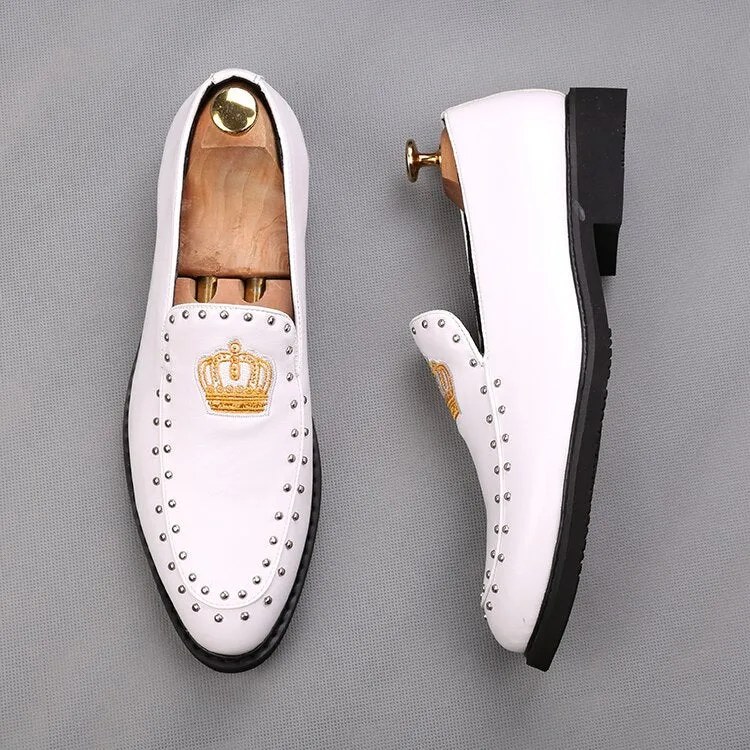 New Men's Designer Britain crown embroidery gentleman flats Casual Shoes wedding dress prom shoes Sapato Social Masculino