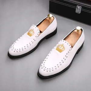 New Men's Designer Britain crown embroidery gentleman flats Casual Shoes wedding dress prom shoes Sapato Social Masculino