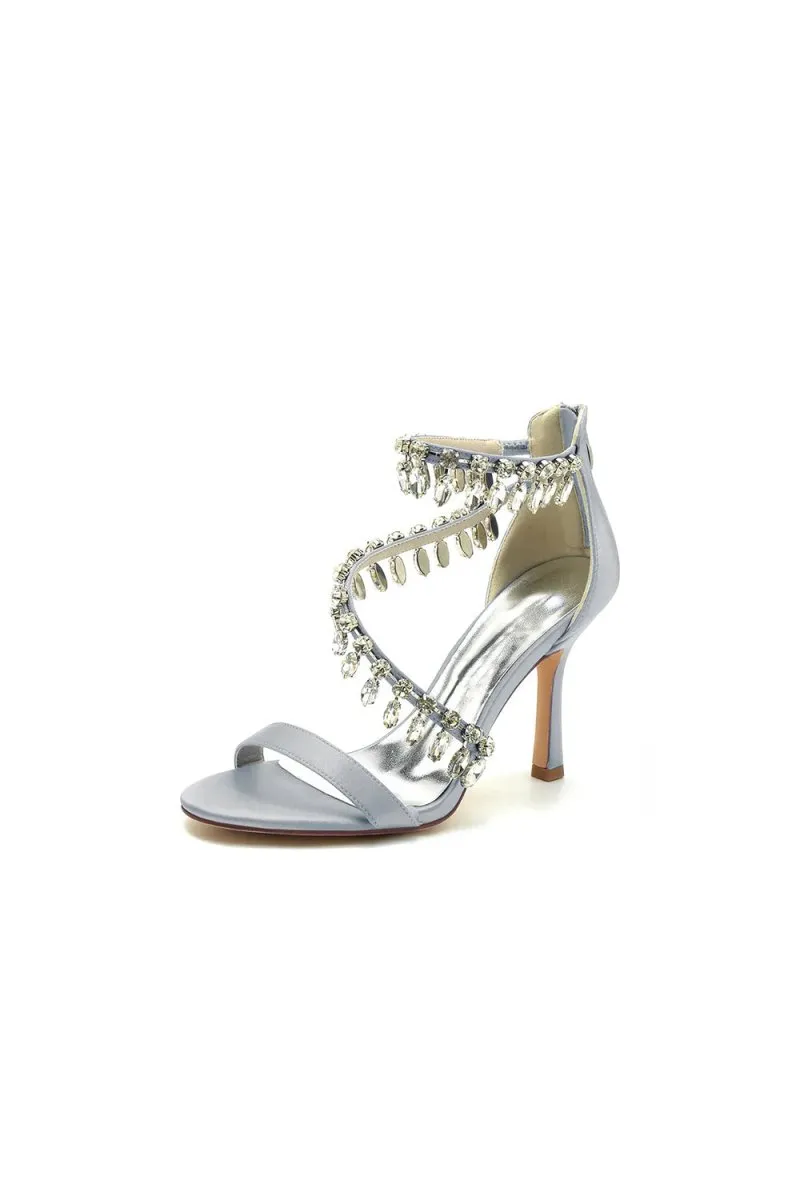 Open Toe Crystal Ankle Strap Stiletto Sandals