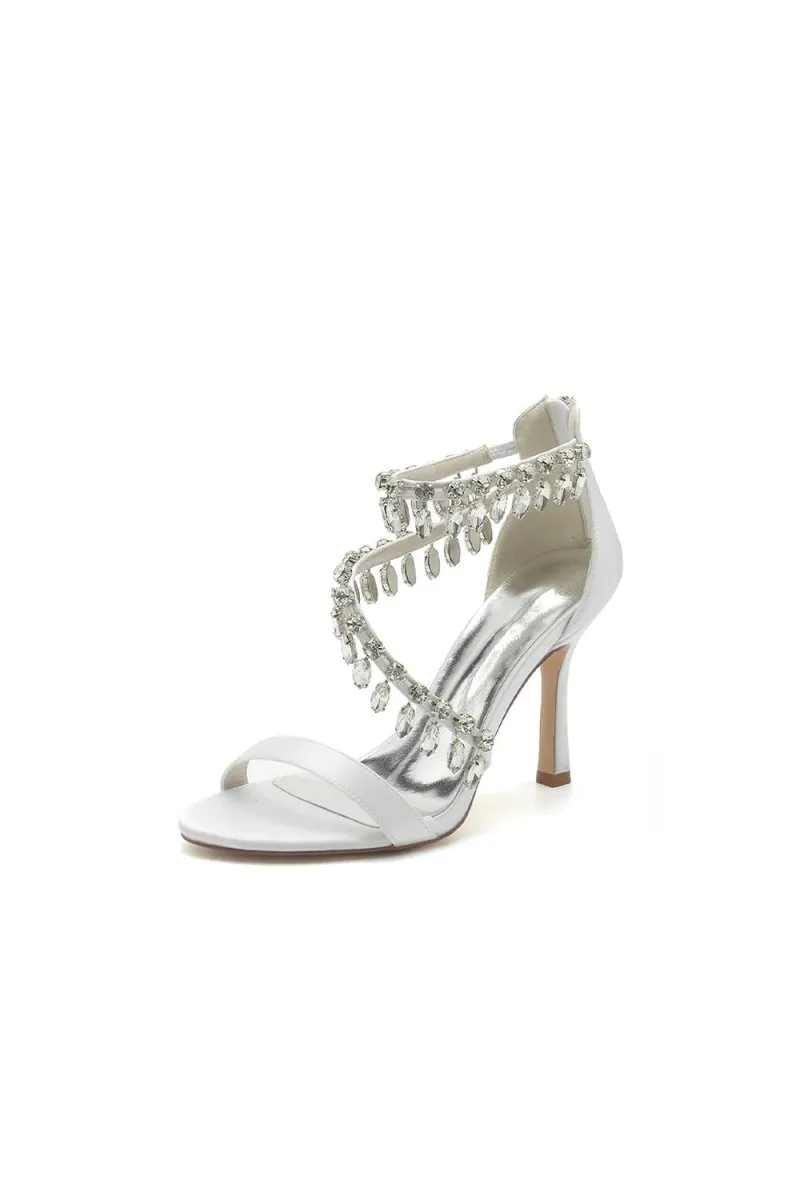 Open Toe Crystal Ankle Strap Stiletto Sandals