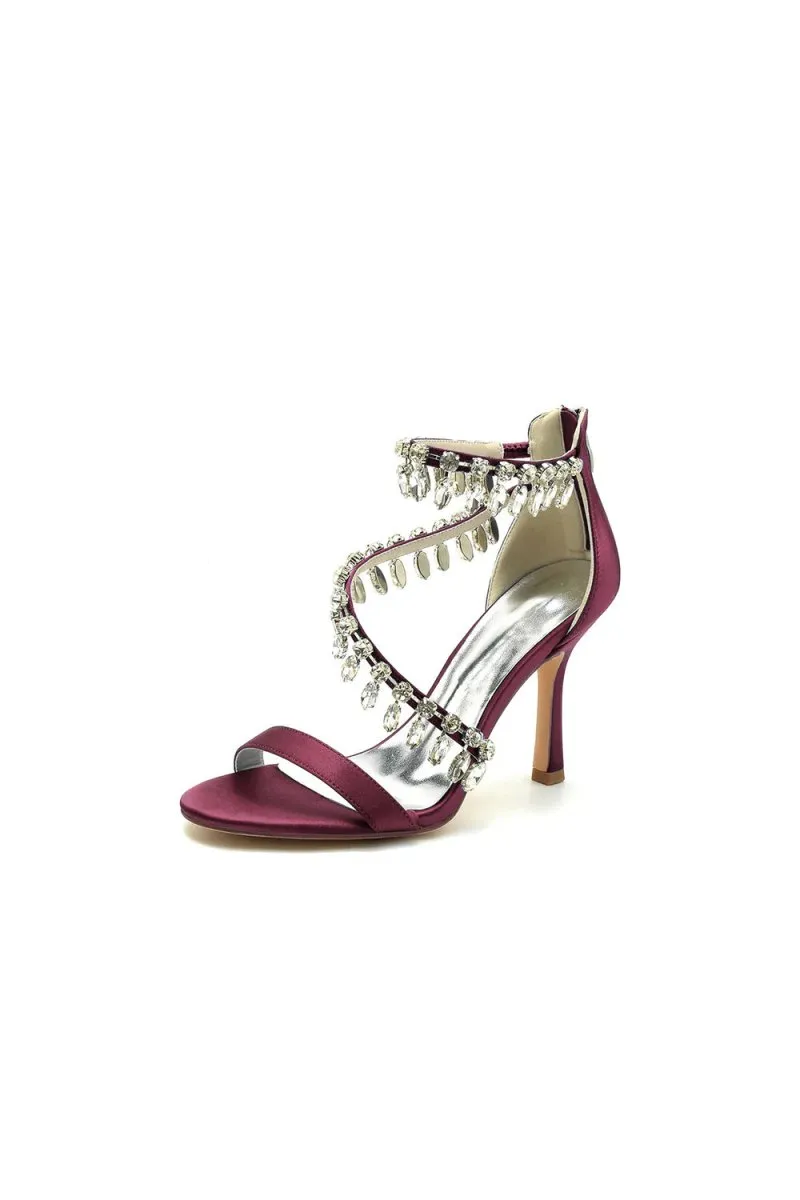 Open Toe Crystal Ankle Strap Stiletto Sandals