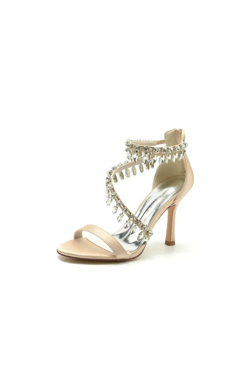 Open Toe Crystal Ankle Strap Stiletto Sandals