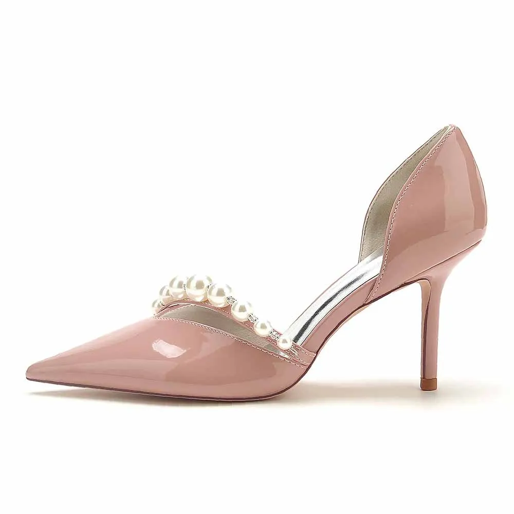 Pearl Weddng Shoes Prom Stiletto High Heeled Bridesmaid Heels Pointed Toe Pumps