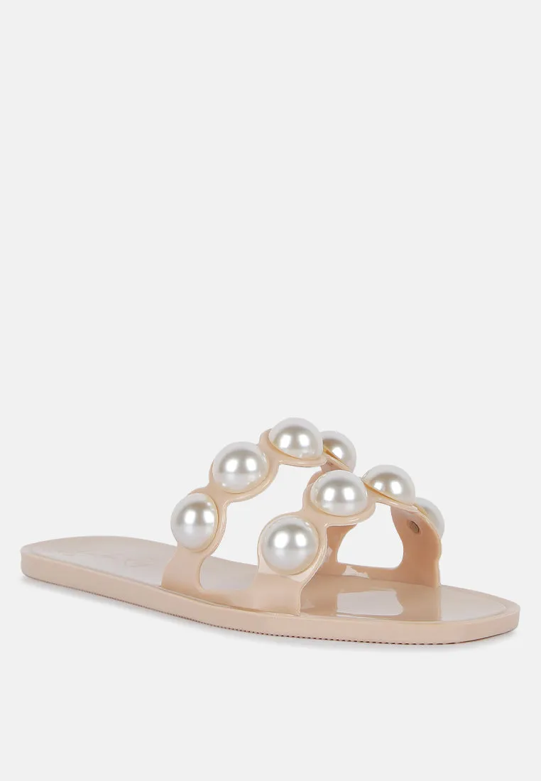 Pearla Faux Pearl Detail Jelly Flats