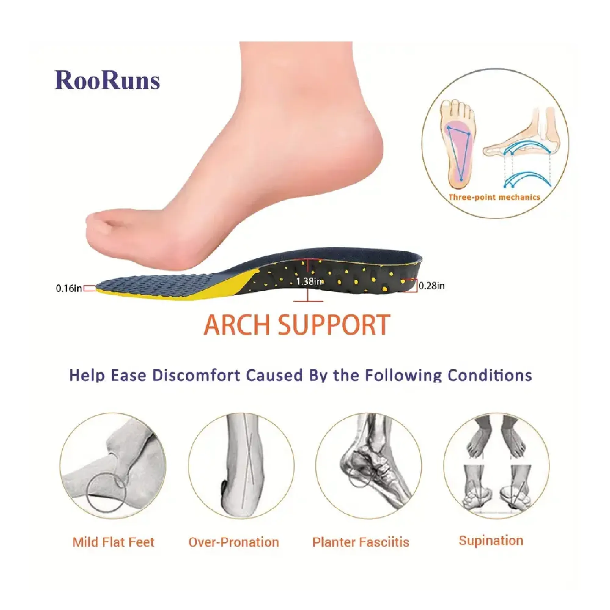 Plantar Fasciitis Insoles For Men And Women, Adaptable Hard Arch Support Shoe Inserts, 1 Pair Of Orthotic Shoe Insoles For Flat Foot Fatigue Relief, EVA Athletic Gel Insoles For Work Boots