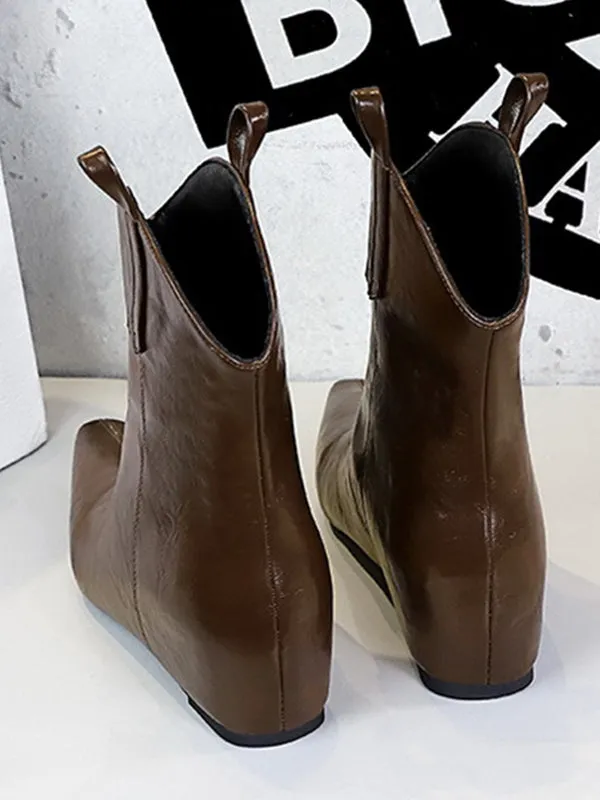 Pointed-Toe Solid Color Split-Joint Shoes Boots