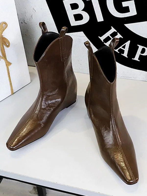 Pointed-Toe Solid Color Split-Joint Shoes Boots