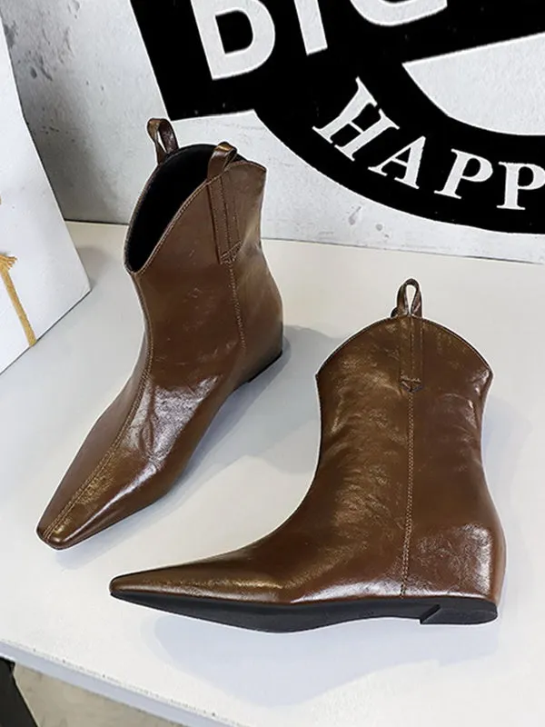 Pointed-Toe Solid Color Split-Joint Shoes Boots