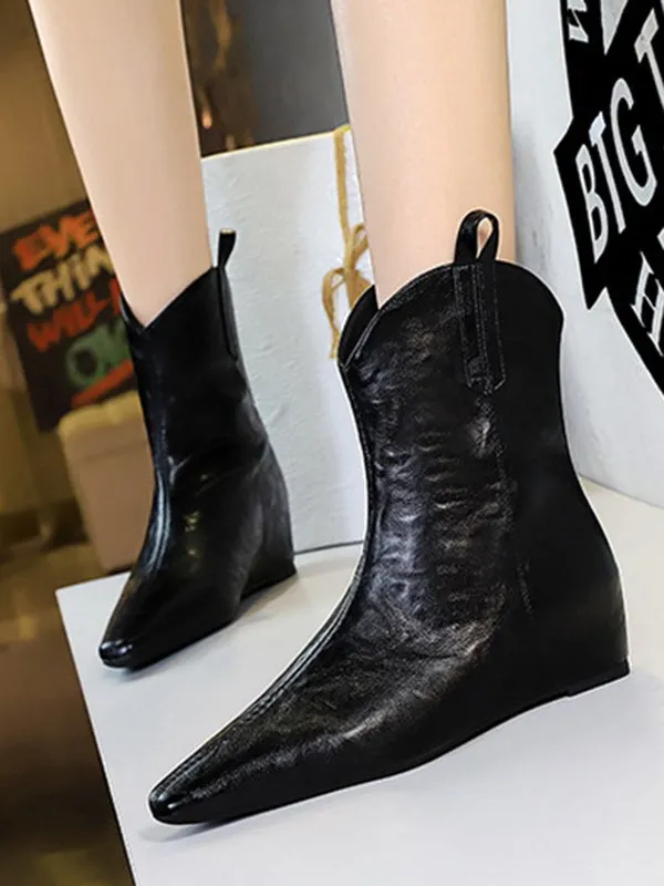 Pointed-Toe Solid Color Split-Joint Shoes Boots