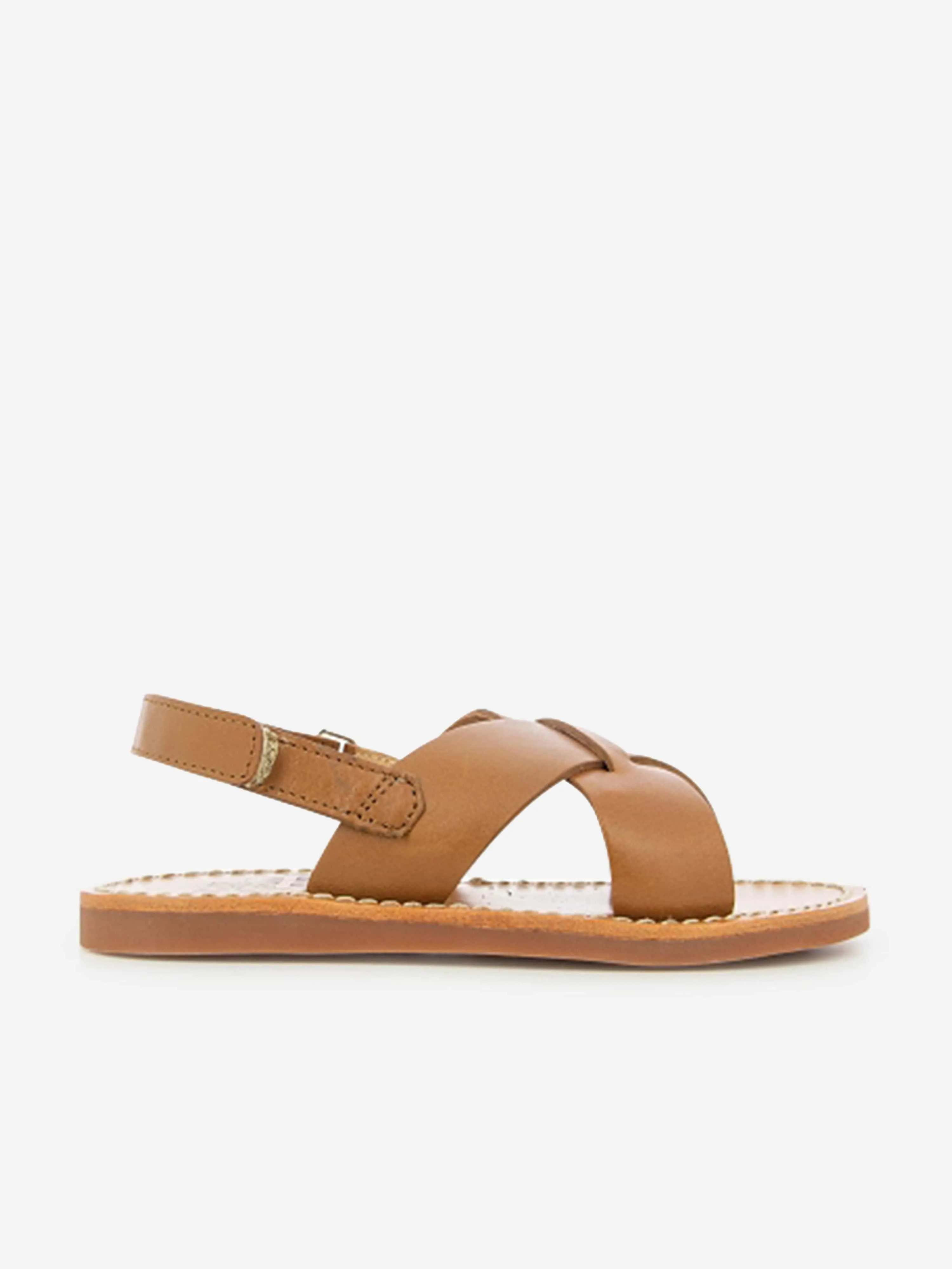 Pom D'Api Kids Leather Plage Stitch Cross Sandals in Brown