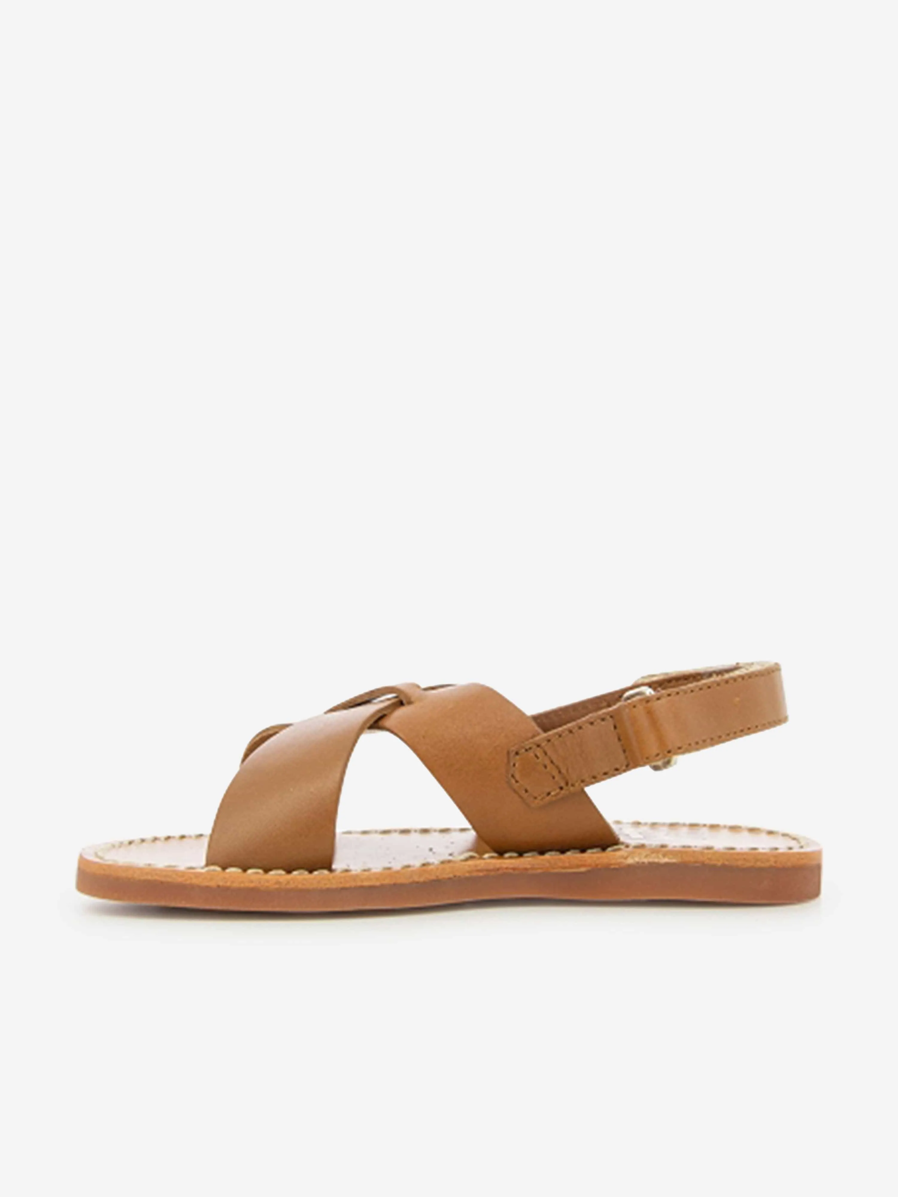 Pom D'Api Kids Leather Plage Stitch Cross Sandals in Brown