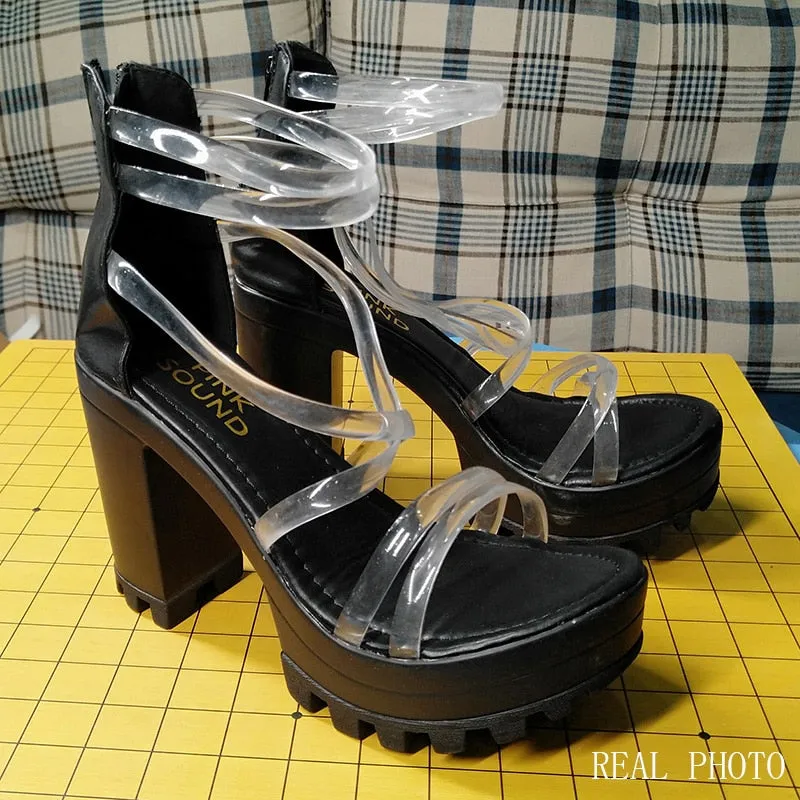 PVC Jelly Platform Transparent Sandals F446