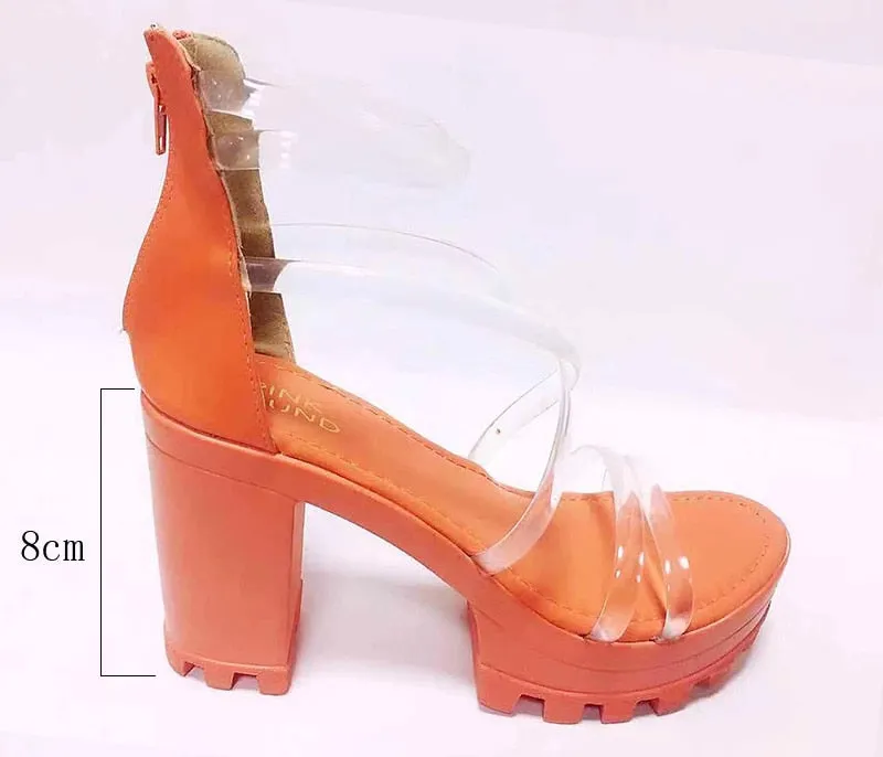 PVC Jelly Platform Transparent Sandals F446