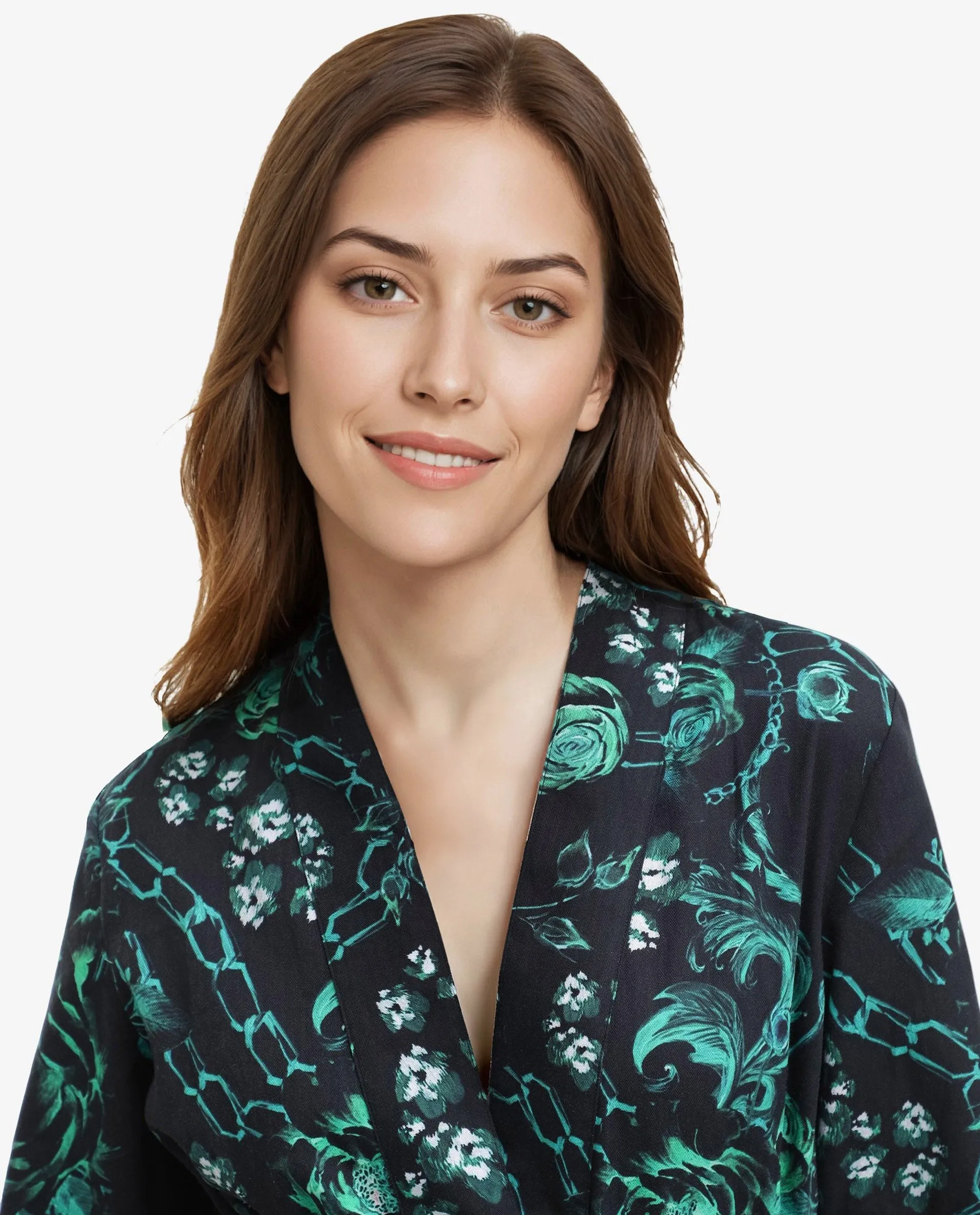 Rareism Women Gamo Black 3/4Th Sleeve Over Lap Neck Floral Print Top