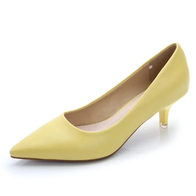 RAYNALIYA Elegant Leather Medium High Heel Pointed Toe Shoes