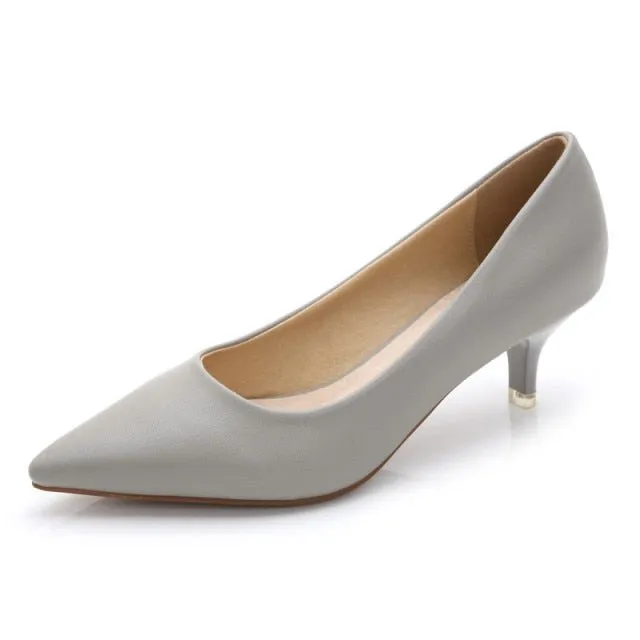 RAYNALIYA Elegant Leather Medium High Heel Pointed Toe Shoes