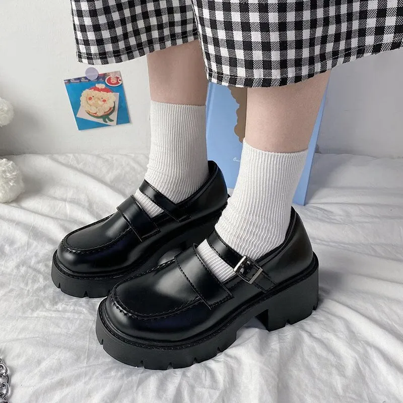 Rimocy  Spring Chunky Platform Mary Janes Women Pu Leather Thick High Heels Lolita Shoes Woman Sweet Lovely Student Shoes