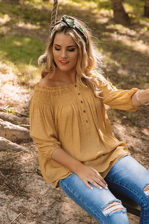 Rooftop Terrace Off Shoulder Shift Top in Golden Honey