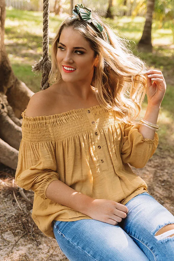 Rooftop Terrace Off Shoulder Shift Top in Golden Honey