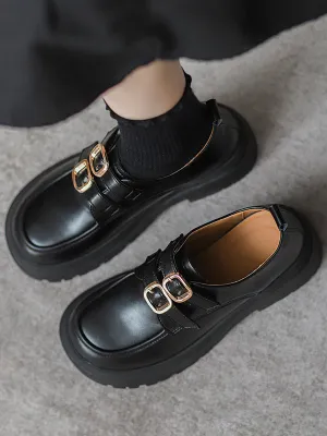 Round-Toe Split-Joint Platform Shoes Loafers